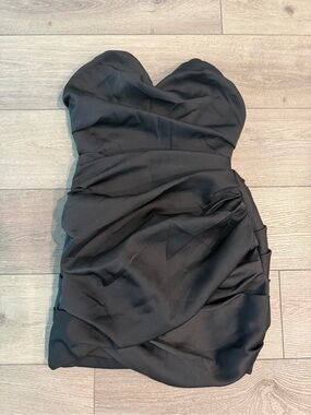 House of CB Black Strapless Sweetheart Ruched Mini Dress